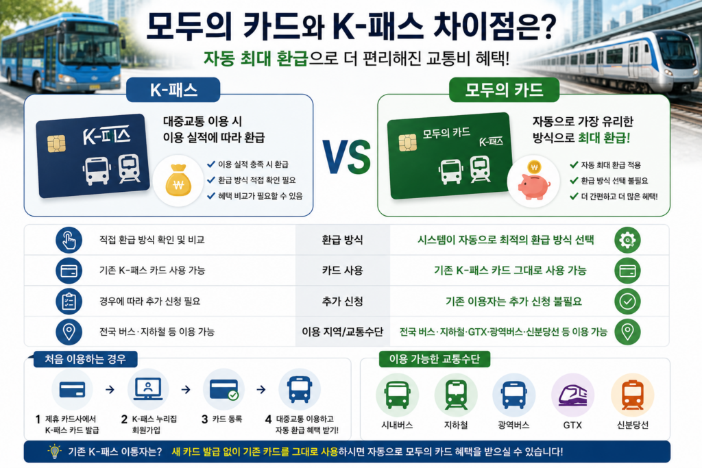모두의 카드와 K패스의 차이점을 설명함